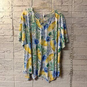 Southern Lady Tropical Parrot Blouse 3X Plus Size Beachy Palm Print Top